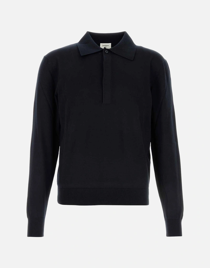 Saint Laurent メンズシルクコットンニット長袖ポロシャツ (すべての