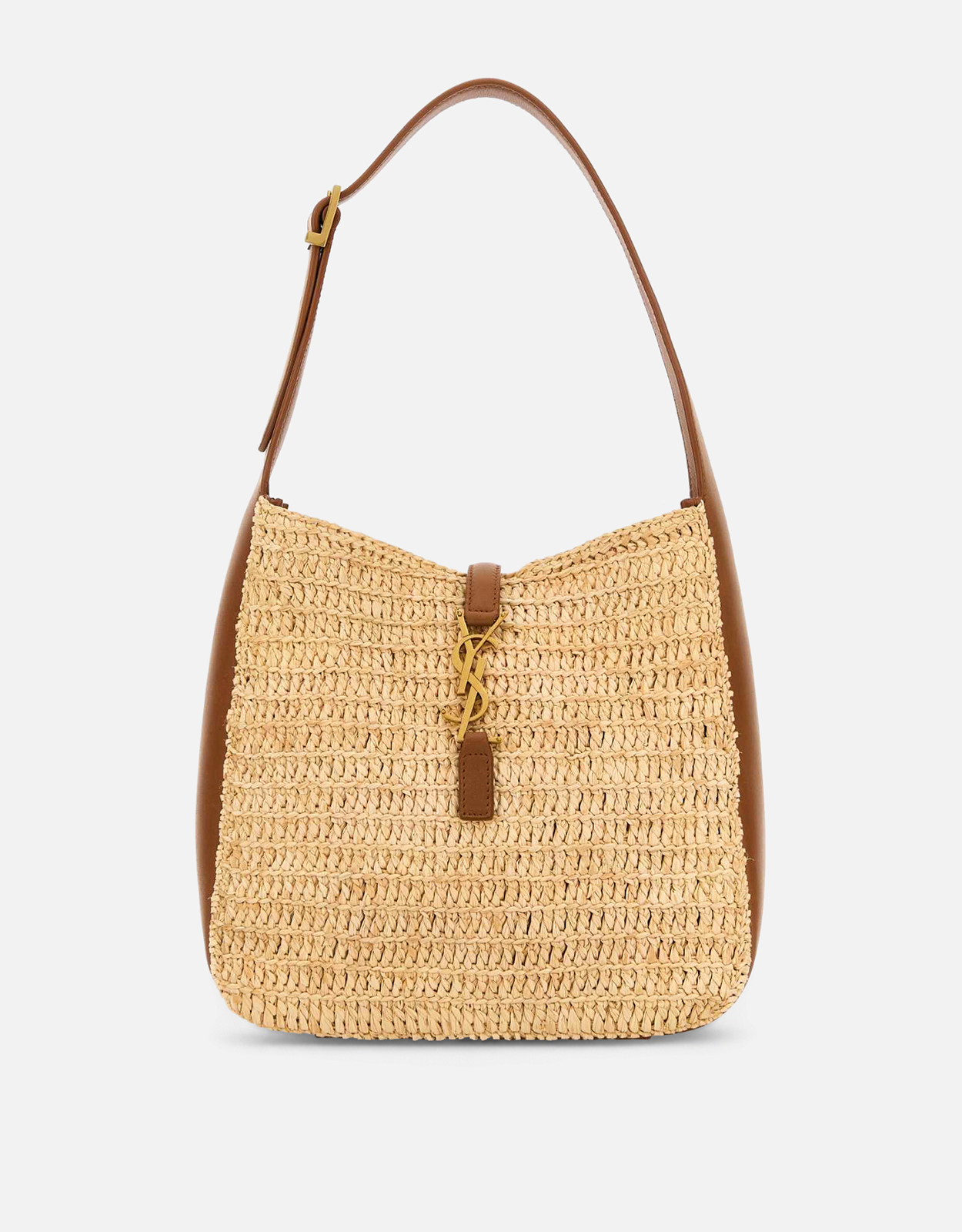 Saint Laurent LE 5 ? 7 Small Raffia And Calf Leather Shoulder Bag