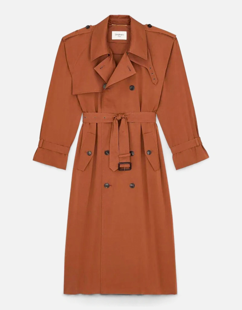 Saint Laurent 撥水コットンシルクダブルブレストトレンチコート
