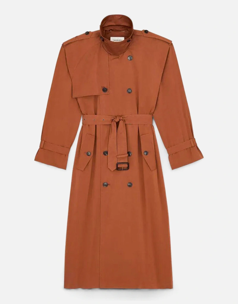 Saint Laurent 撥水コットンシルクダブルブレストトレンチコート