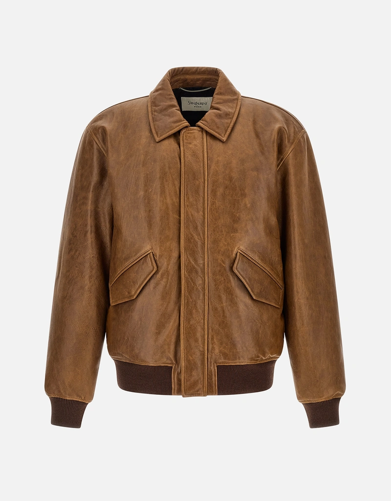 Saint Laurent メンズヴィンテージレザーボンバージャケット (すべての