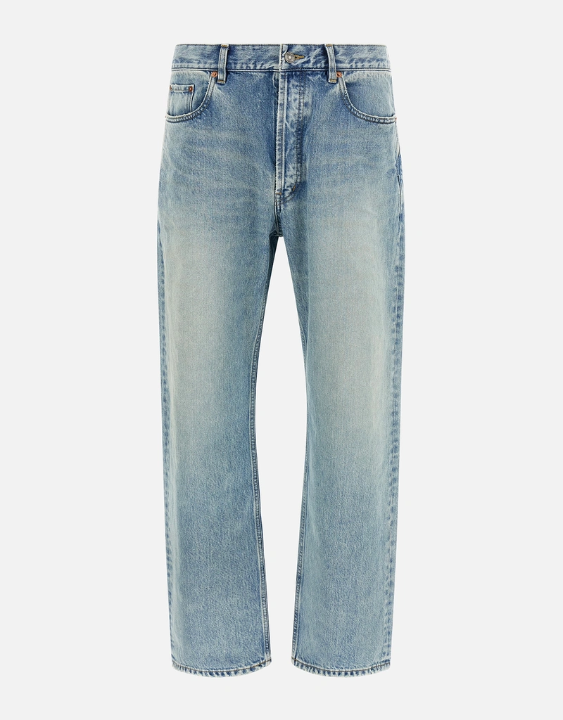 Saint Laurent メンズ ワイド ストレート ミッドライズ ジーンズ