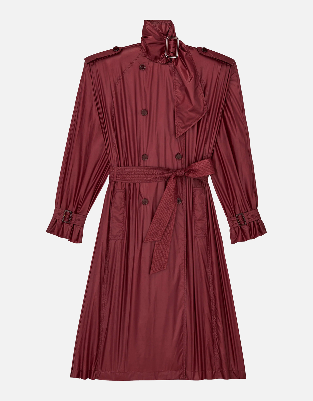 Yves Saint Laurent バーガンディ コート 36 Saint Laurent Lavallière Water-Resistant Nylon Trench Coat (All
