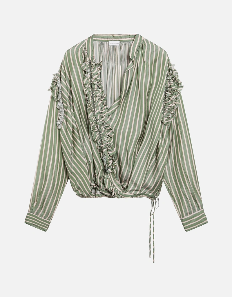 Dries Van Noten Cupro ストライプ ラップ シャツ (トップス) IFCHIC.COM