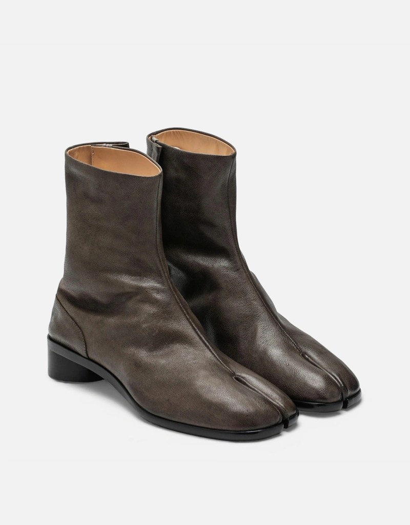 Maison Margiela メンズオリーブグリーンレザー足袋アンクルブーツ