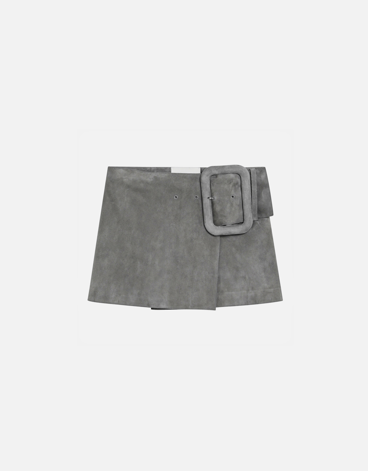 AMI Paris AMI Paris Collection Grey Suede Mini Skirt With Large Buckle Belt - XS　AMI パリ コレクション グレー スエード ミニ スカート 大きなバックル ベルト付き - XS