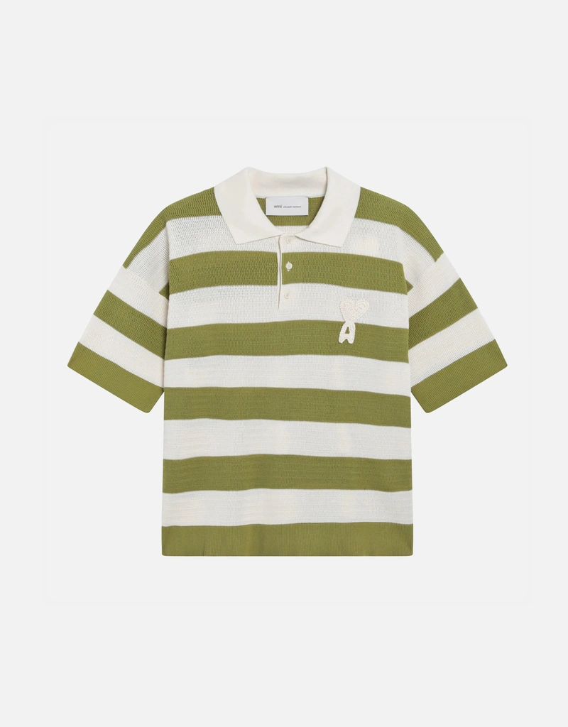 AMI Paris ストライプ コットン ニット ポロシャツ (トップス) IFCHIC.COM