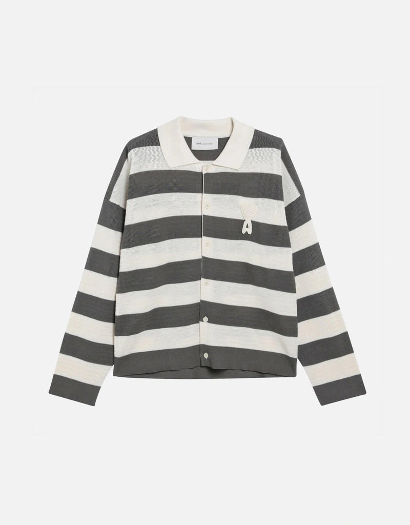AMI Paris Ami de Coeur ストライプ コットン ニット カーディガン