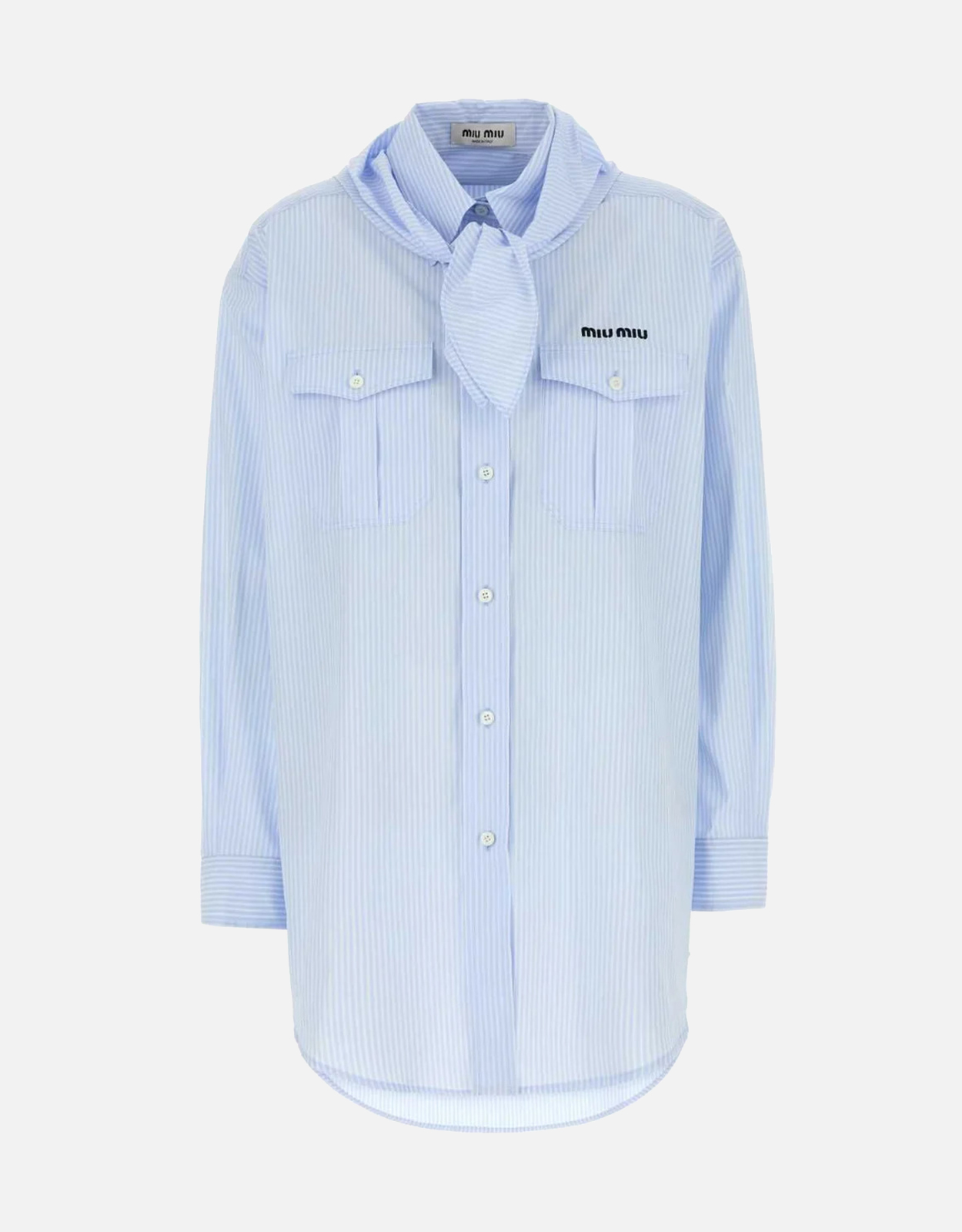 Miu Miu Scarf-Detailed Striped Poplin Shirt (All New In) IFCHIC.COM