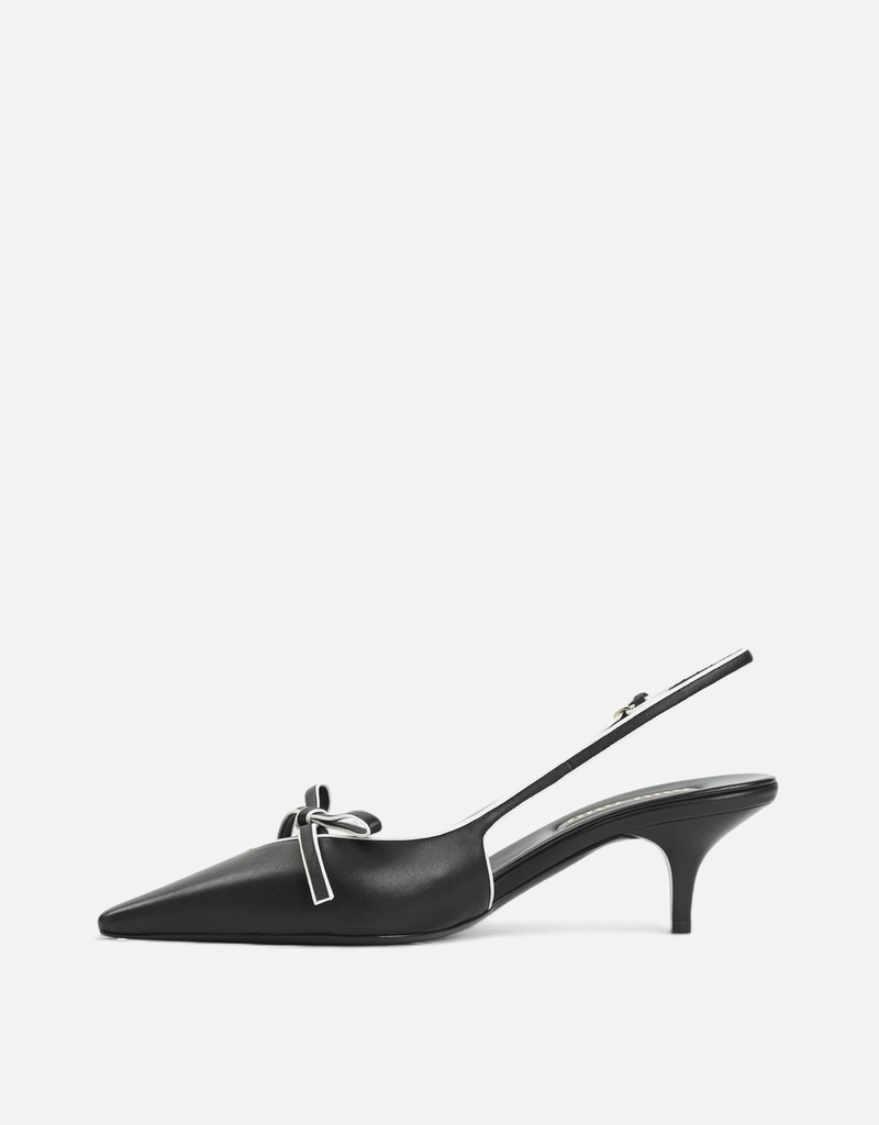 MIU MIU ブラックレザー ミュール 中ヒール Miu Miu カーフレザー ミドルヒール スリングバック (すべての新品
