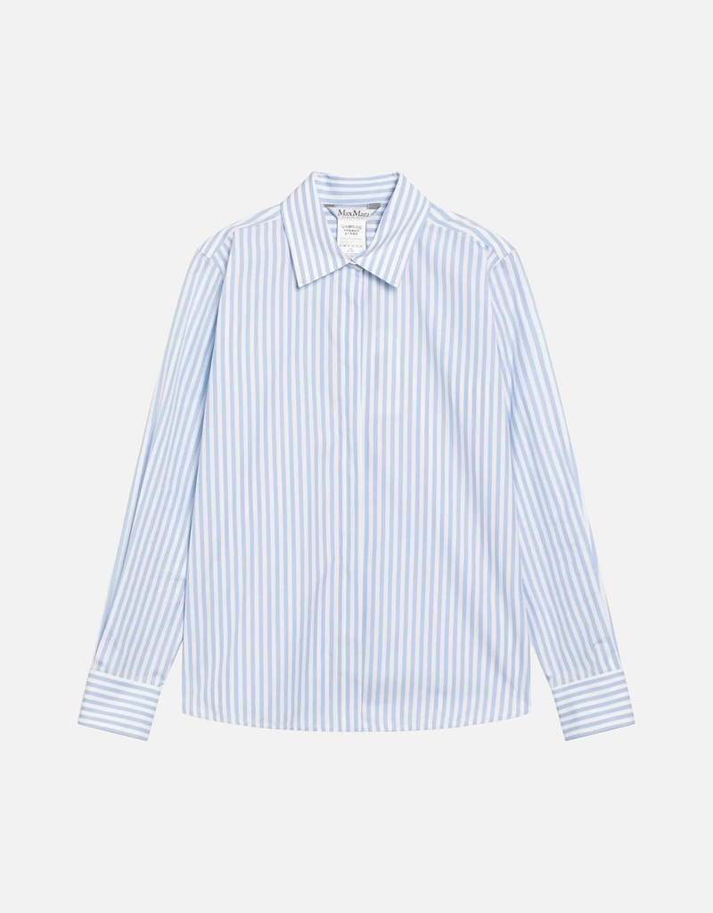 Max Mara ホワイト ライトブルー ストライプ シャツ (トップス) IFCHIC.COM