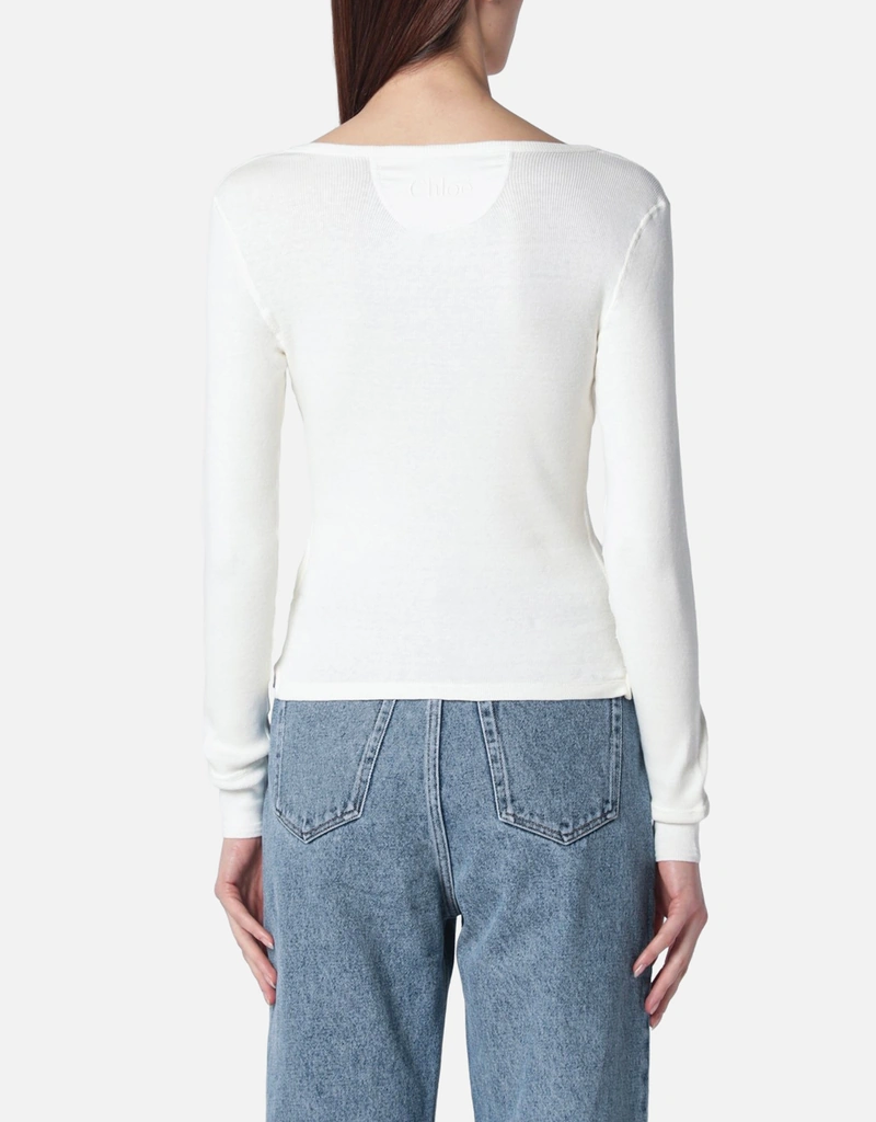 Chloé Scoop-neck Henley Cotton Jersey Top (Tops) IFCHIC.COM