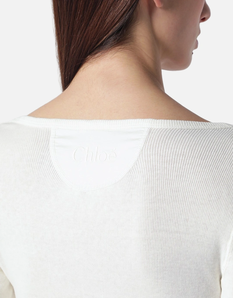 Chloé Scoop-neck Henley Cotton Jersey Top (Tops) IFCHIC.COM