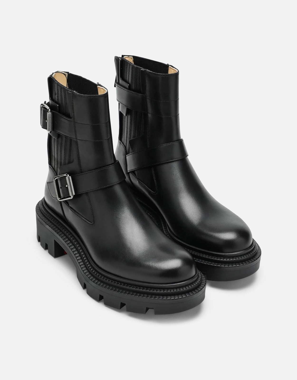 ChristianLouboutin 黒 レザー ストラップデザイン ブーツ Christian Louboutin ブラック レザー バイカー ブーツ (すべての新品
