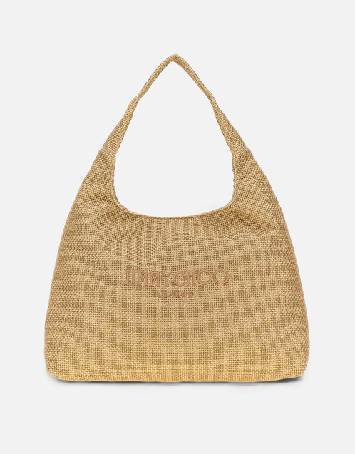 JIMMY CHOO Beach Diamond Large Metallic Raffia Shoulder Bag