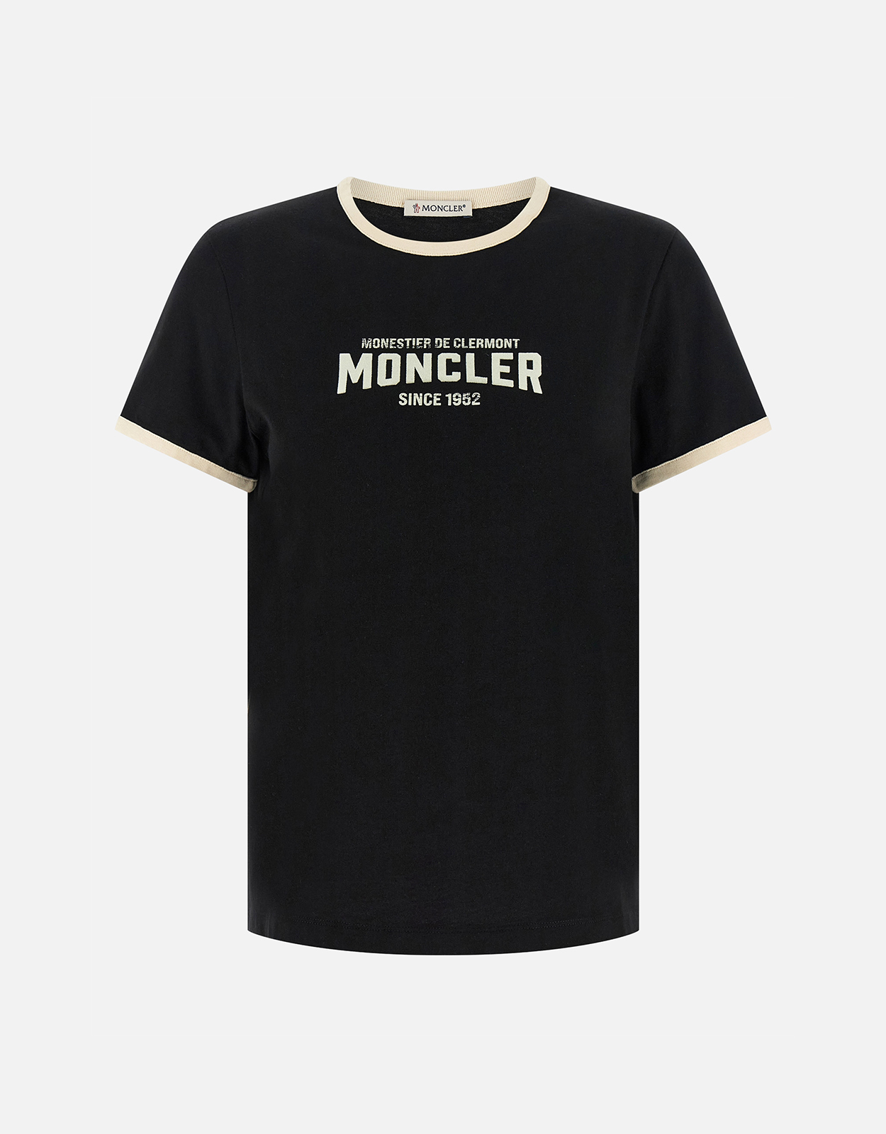 MONCLER モンクレール フロック加工 ロゴ Tシャツ ブラック Moncler フロックロゴジャージーTシャツ (すべての新品) IFCHIC.COM