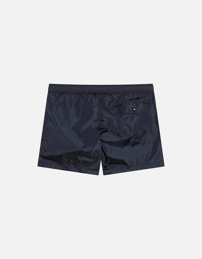 Moncler ネイビーブルーナイロンLogoパッチスイムショーツ (ショート