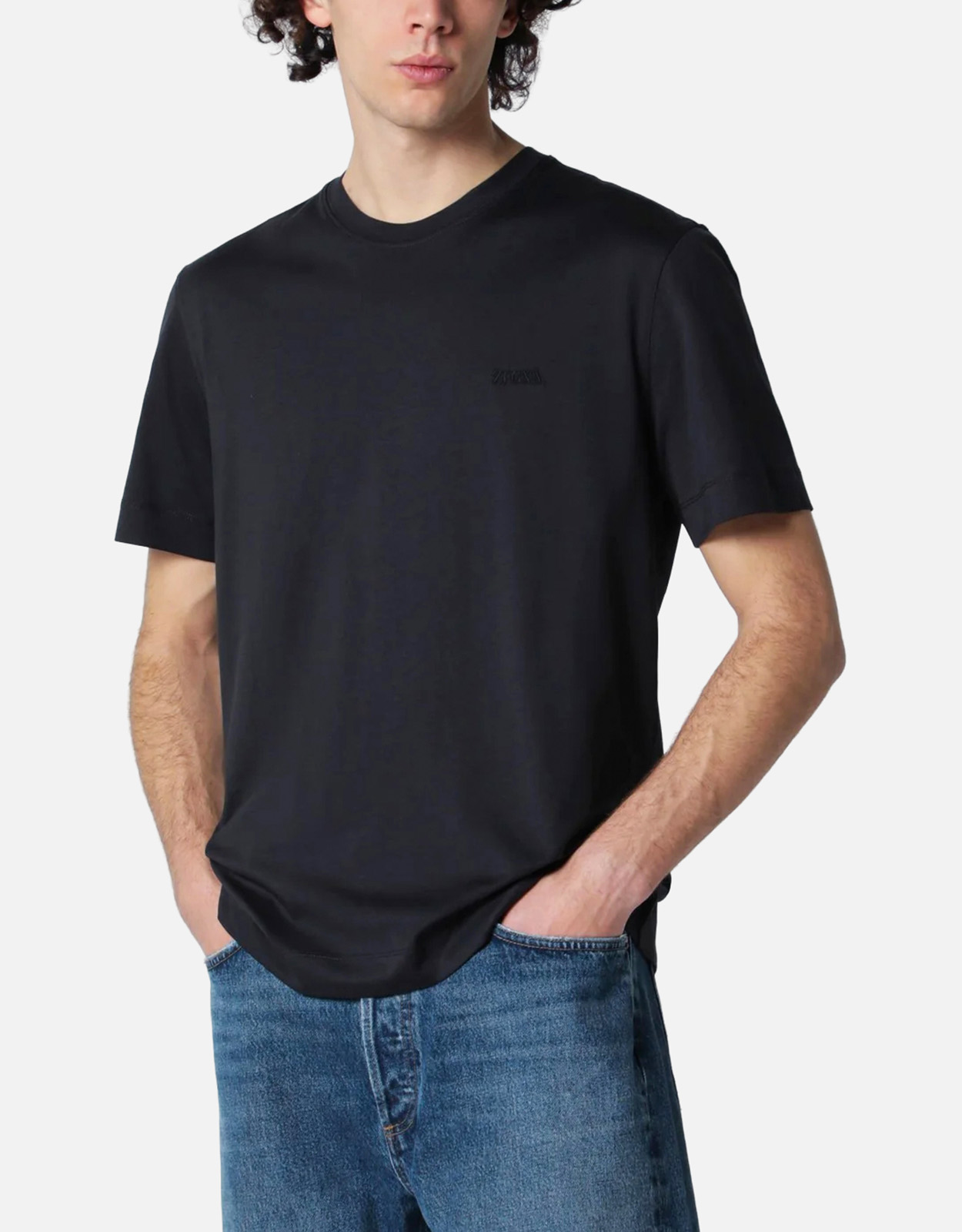 ZEGNA Men's Cotton Embroidered Logo T-Shirt - IT 48　ZEGNA メンズ コットン 刺繍ロゴ T シャツ - IT 48 ZEGNA