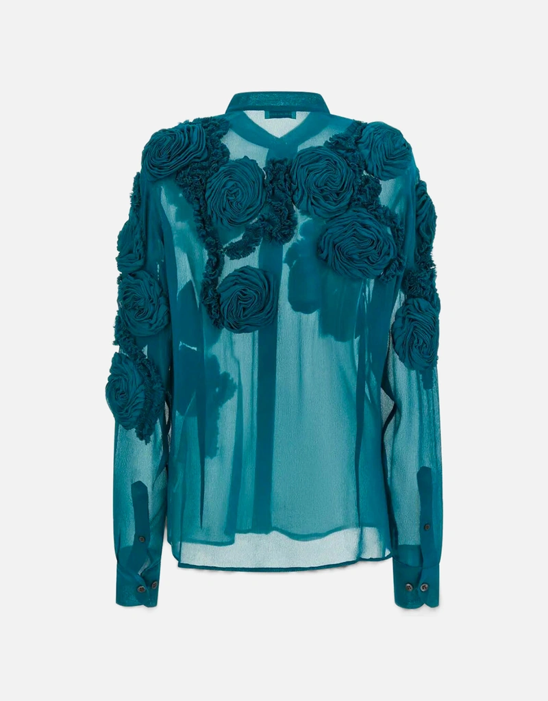 Dries Van Noten チョウサ半透明ビスコースシャツ (すべての新品
