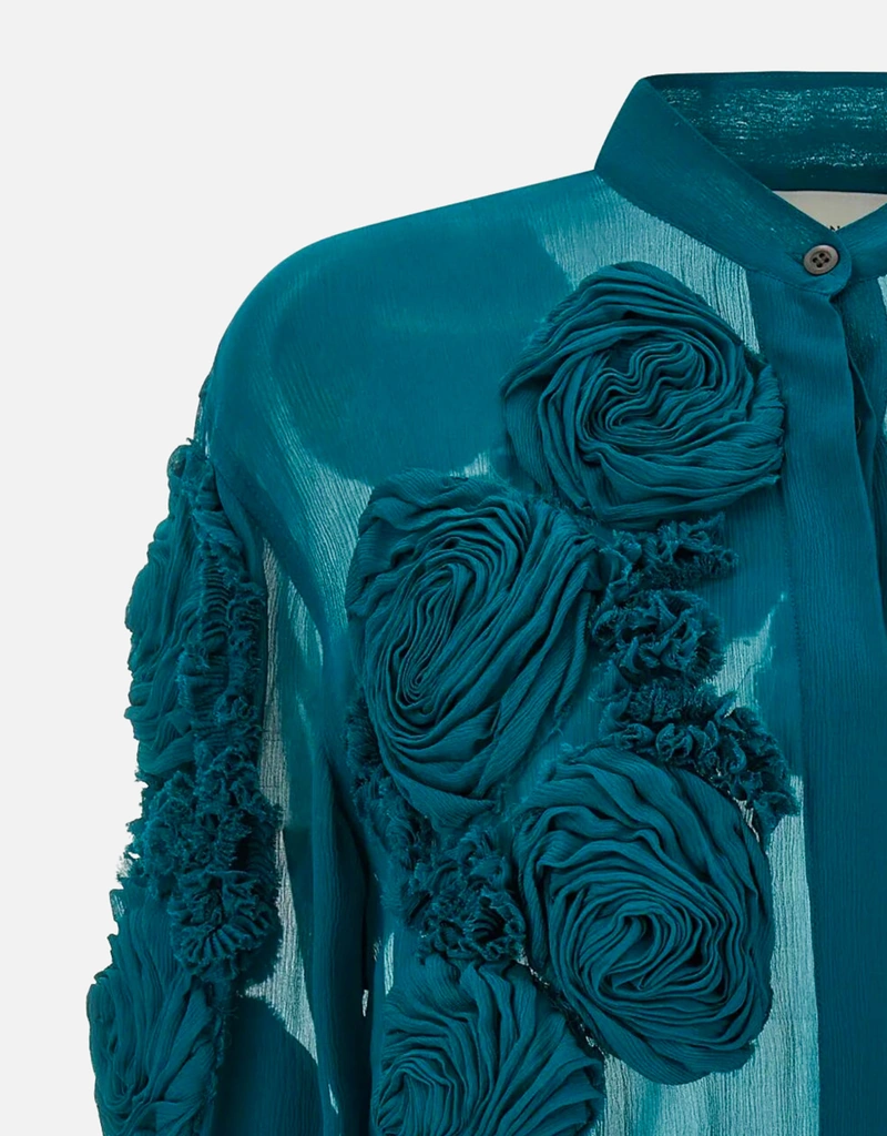 Dries Van Noten チョウサ半透明ビスコースシャツ (すべての新品