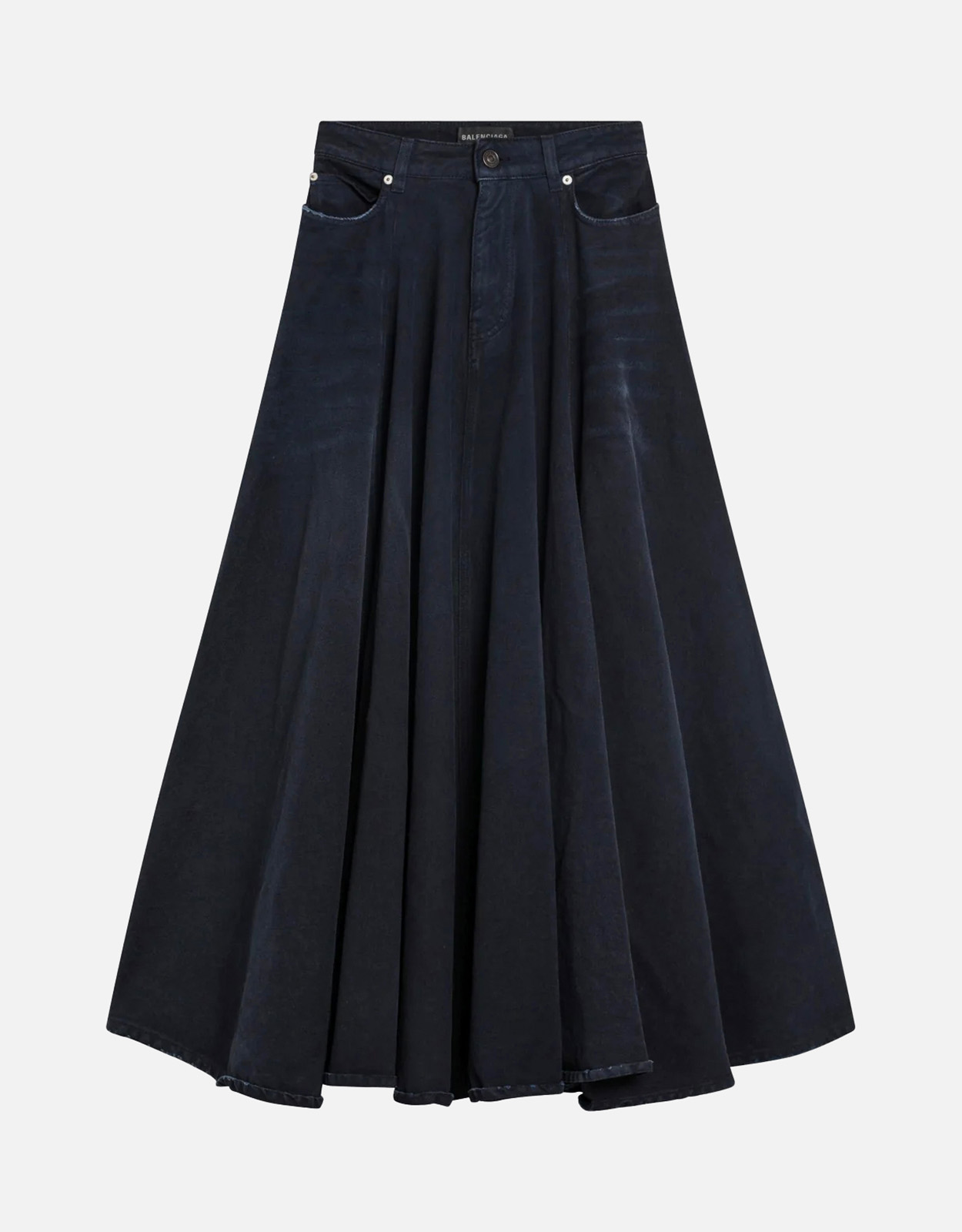 Balenciaga ネイビーブルーマキシゴーデットデニムスカート (ドレス