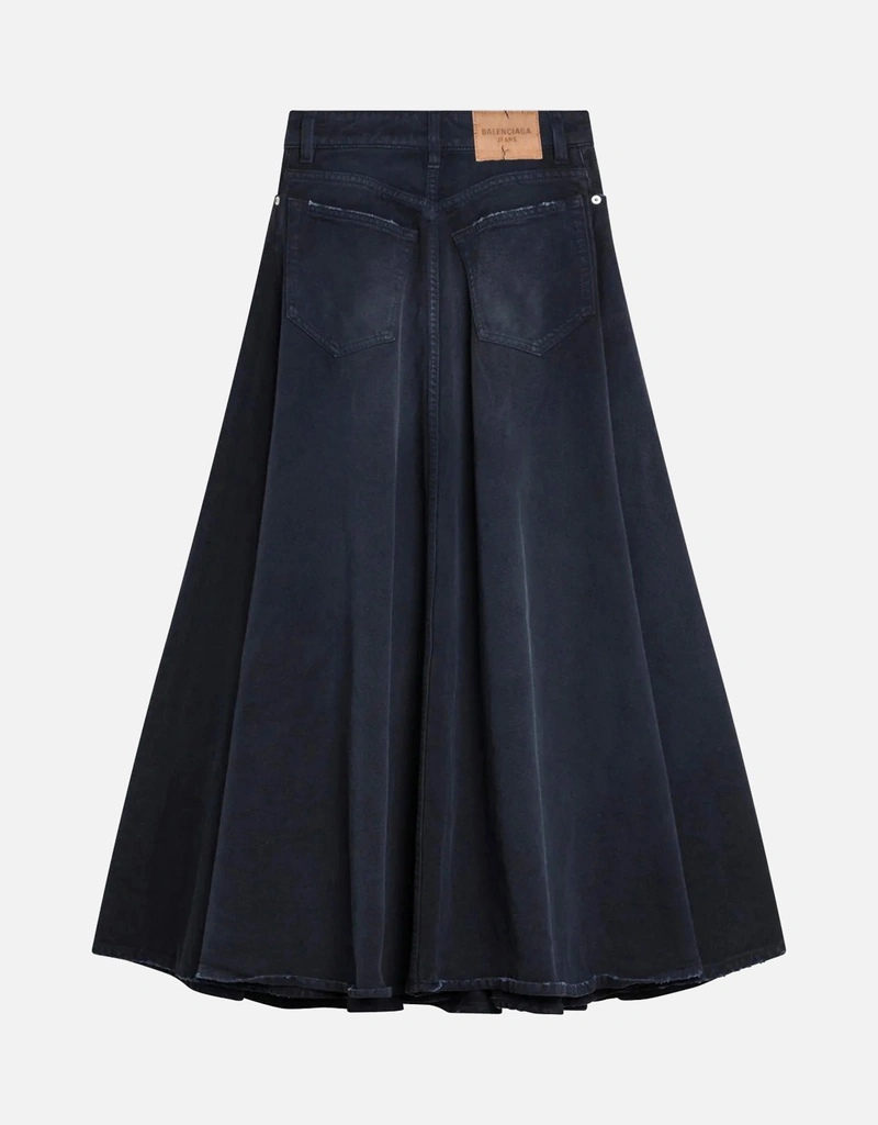 Balenciaga Navy Blue Maxi Godet Denim Skirt (Skirts) IFCHIC.COM