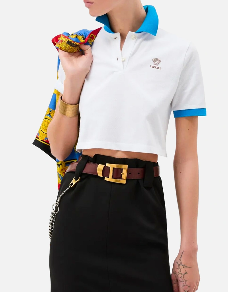 Versace 刺繍コットンピケポロシャツ (すべての新品) IFCHIC.COM