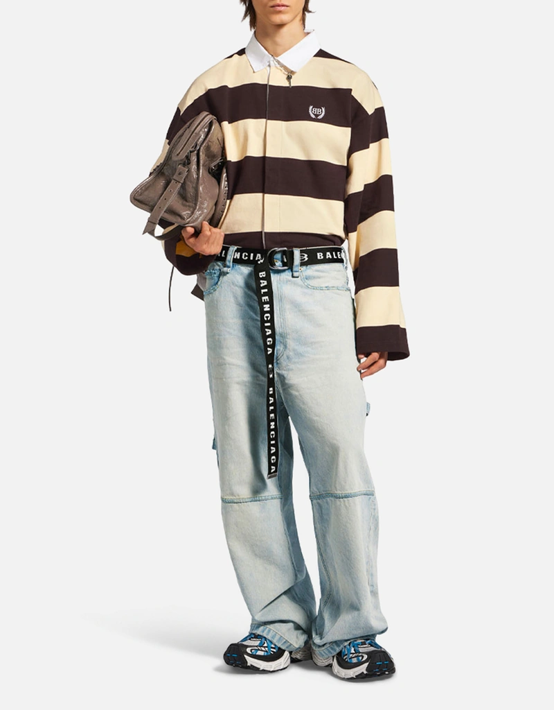 Balenciaga メンズ ストライプ ジャージ ポロシャツ (すべての新品