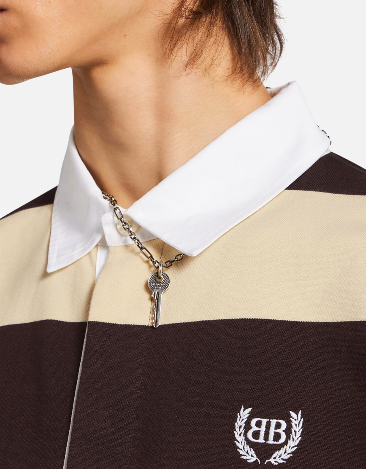 BALENCIAGA 828531 ダメージ加工ボーダーポロシャツ Balenciaga ストライプ ポロシャツ | ブルー | FARFETCH JP
