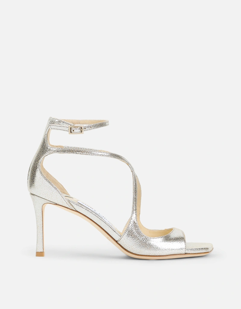 JIMMY CHOO Azia 75 Champagne Glitter Leather Sandals (All New In