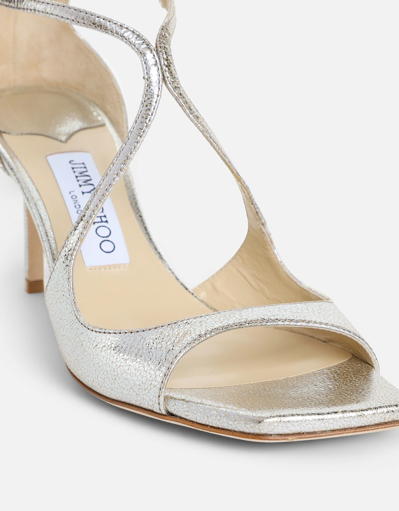 JIMMY CHOO アジア75シャンパンラメレザーサンダル (すべての新品