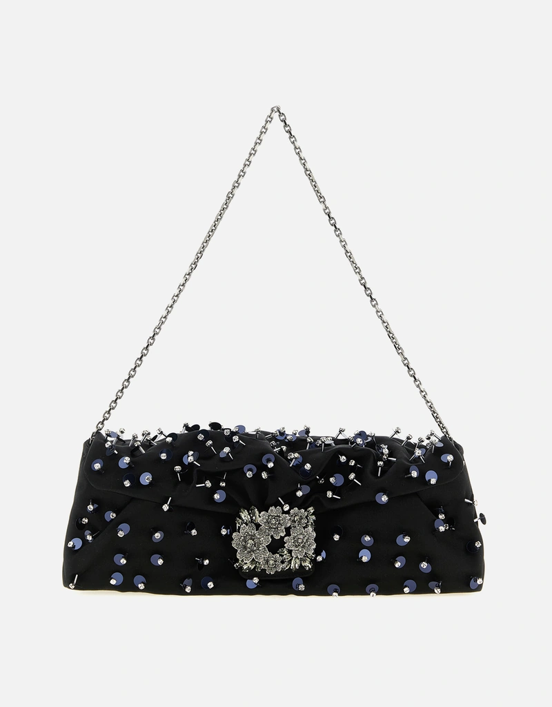 Roger Vivier 黒 サテン クラッチ　マイクロ ブラック 女性 エフロレッセンス サテン クラッチ