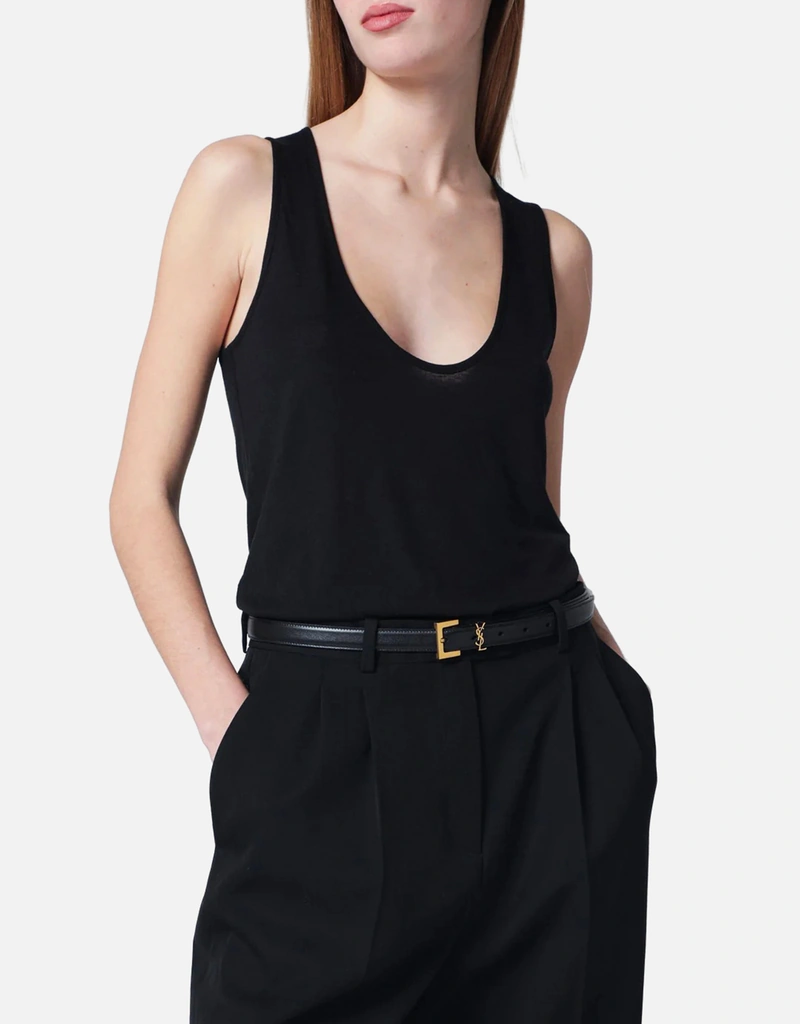 【SAINT LAURENT】Cassandra belt スムースレザー Saint Laurent カサンドルスムースレザー薄型ベルト (すべての新品