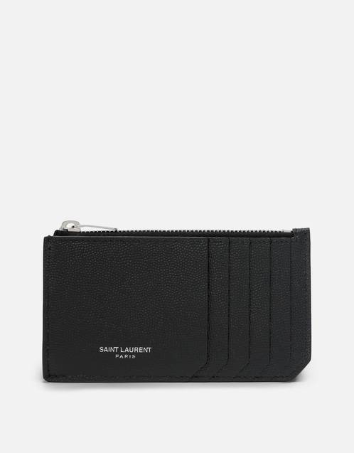 Saint Laurent メンズカーフスキンレザー ジップカードケース (Wallets