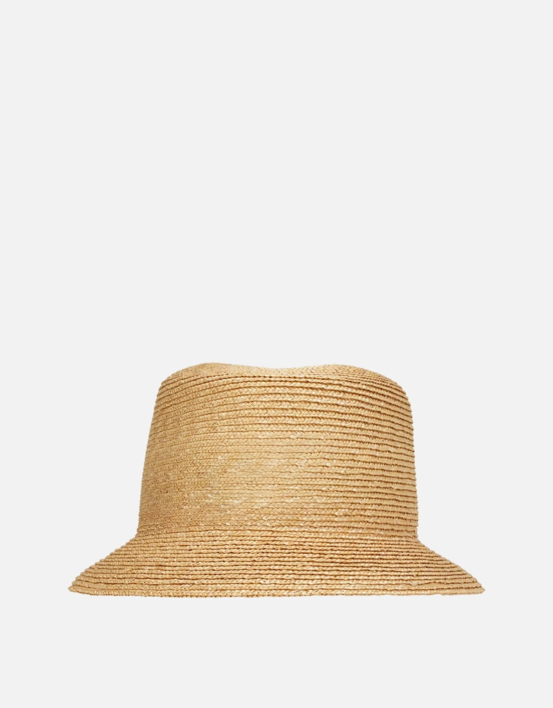サンアルシデ　FUNNYHATベージュ ストローバケットハット リボン付き Saint Laurent ストロー キャサンドル ロゴ バケットハット (ぼうし