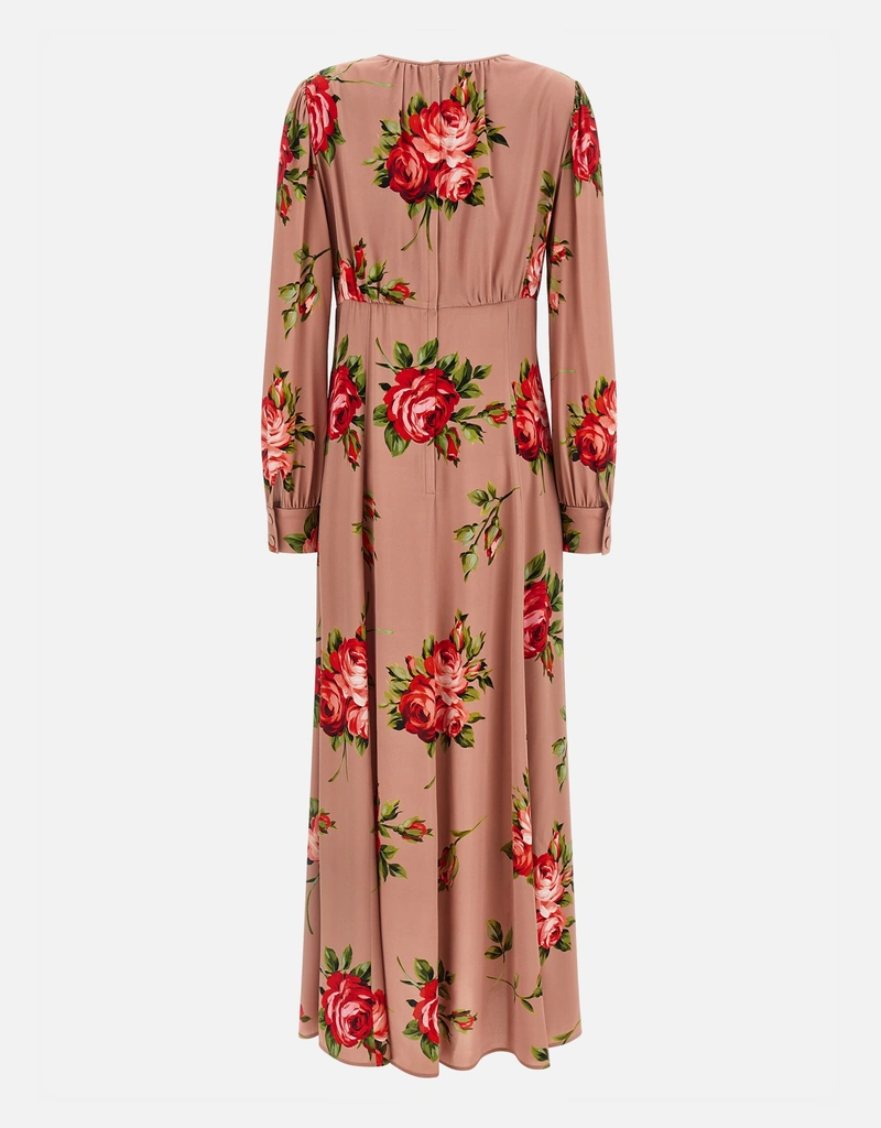 ドルチェ&ガッパーナ ドレープワンピース 花柄　ローズ シルク38 Dolce & Gabbana Bouquet Rose シルククレープ ロングドレス (すべての