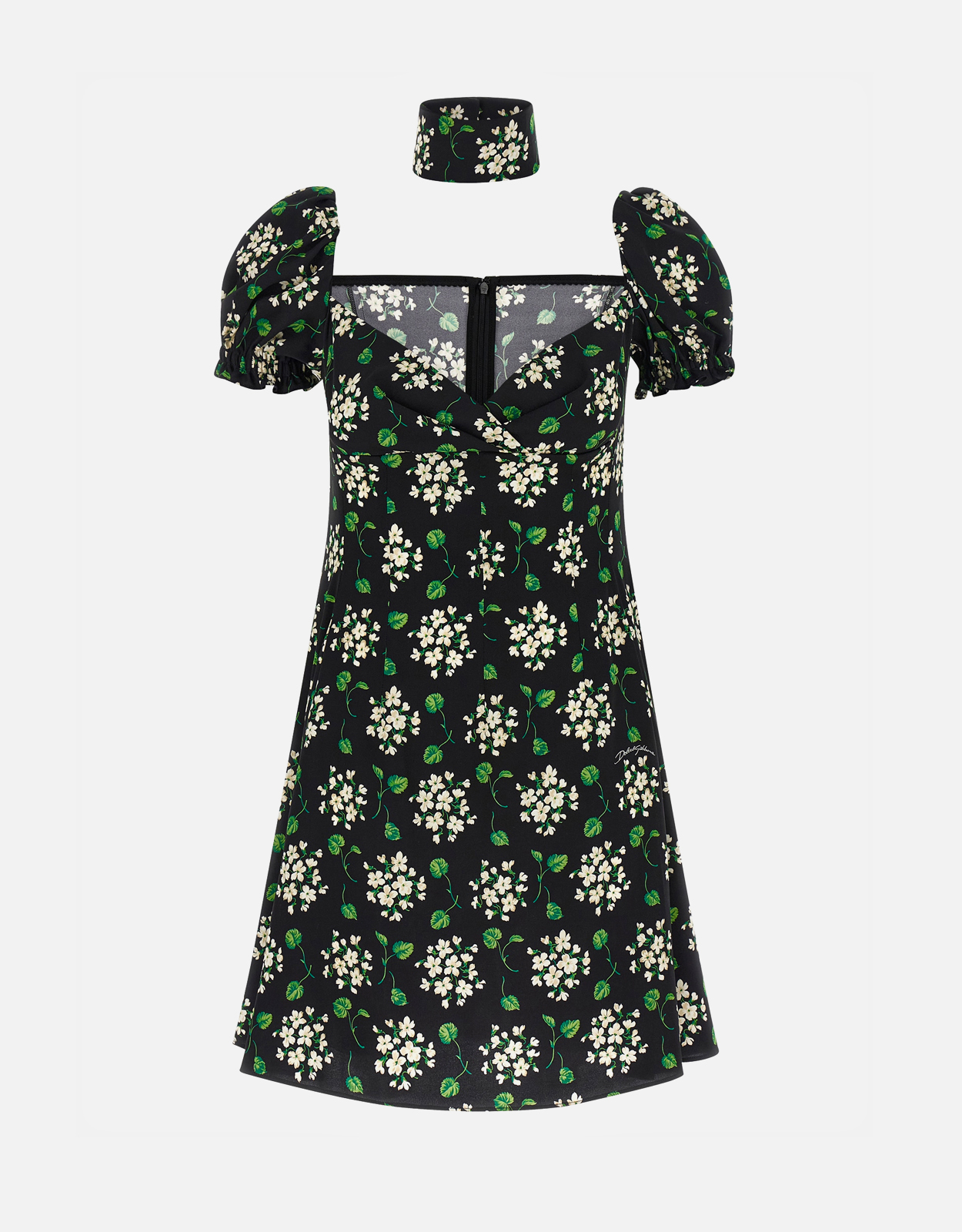 Dolce&Gabbanaシフォンシルクミニドレスパフスリーブアニマル柄パーティ Dolce & Gabbana フラワー プリント シルク チャームーズ ミニ ドレス