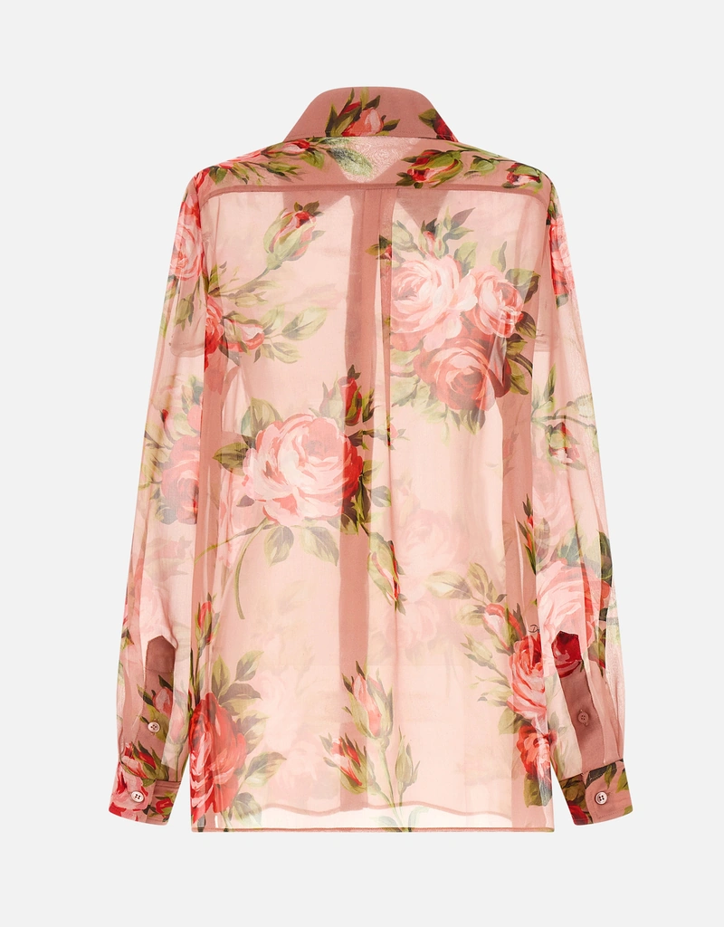 Dolce & Gabbana 人気シルク花柄シフォンブラウス 36 Dolce & Gabbana Bouquet Rose シルクシフォンシャツ (すべての新品