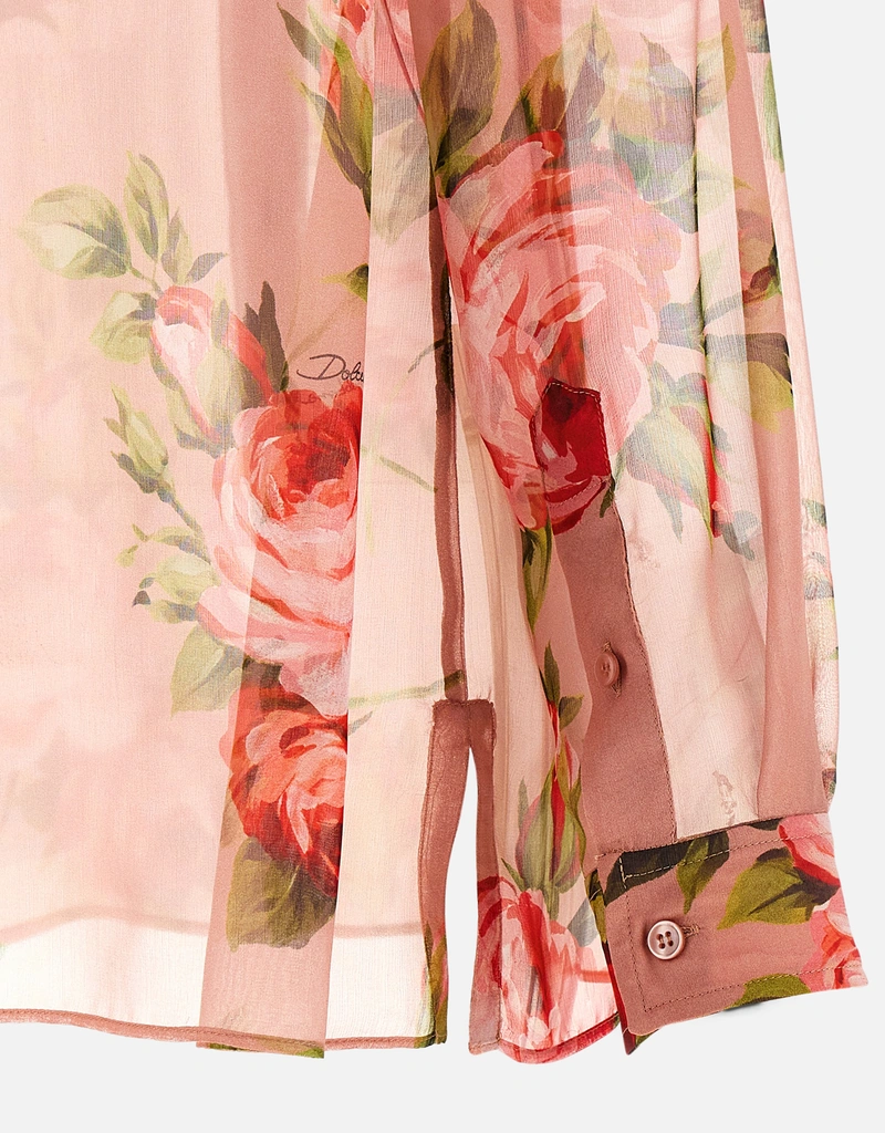 DOLCE&GABBANA カットソー トップス シルク 豪華 薔薇柄 36 Dolce & Gabbana Bouquet Rose Silk Chiffon Shirt (All New In