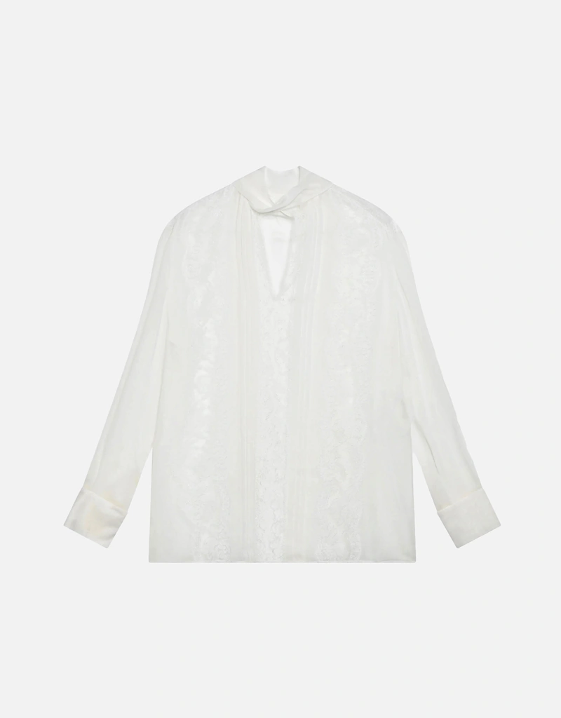 Dolce & Gabbana Cammello シルクシフォン And レース プッシーボウ
