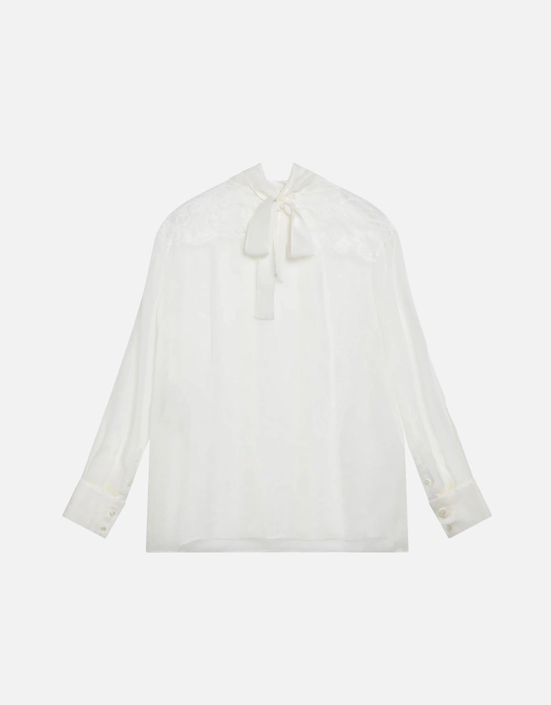 ドルチェアンドガッバーナ　シフォン レース ブラウス Dolce & Gabbana Cammello シルクシフォン And レース プッシーボウ
