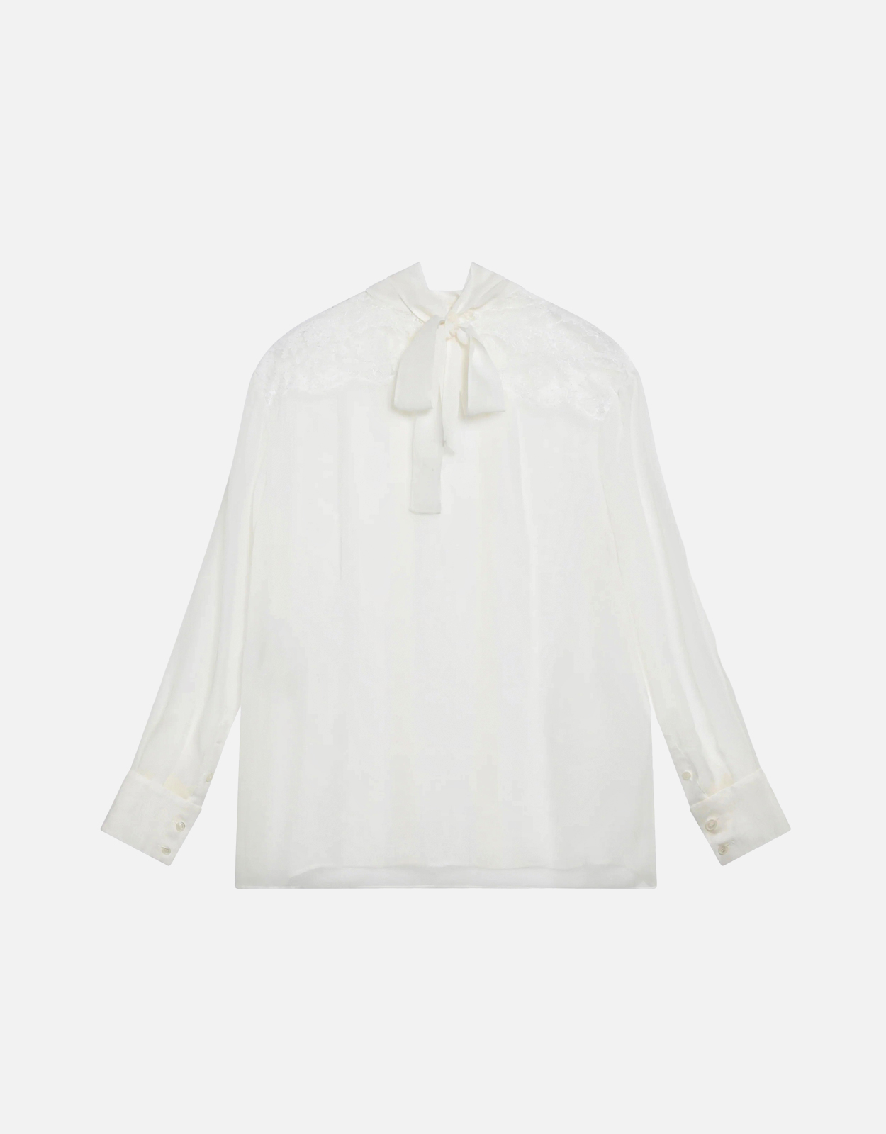 ドルチェアンドガッバーナ　シフォン レース ブラウス Dolce & Gabbana Cammello シルクシフォン And レース プッシーボウ