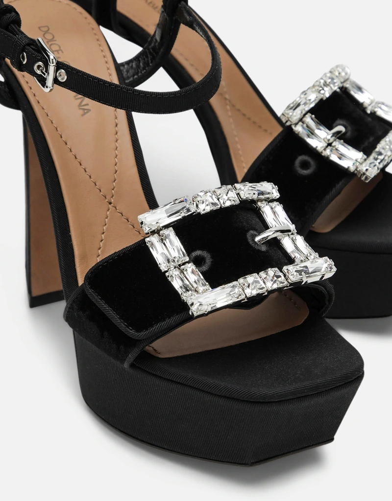 Dolce & Gabbana Velvet Platform Sandals With Bejeweled Buckle (All