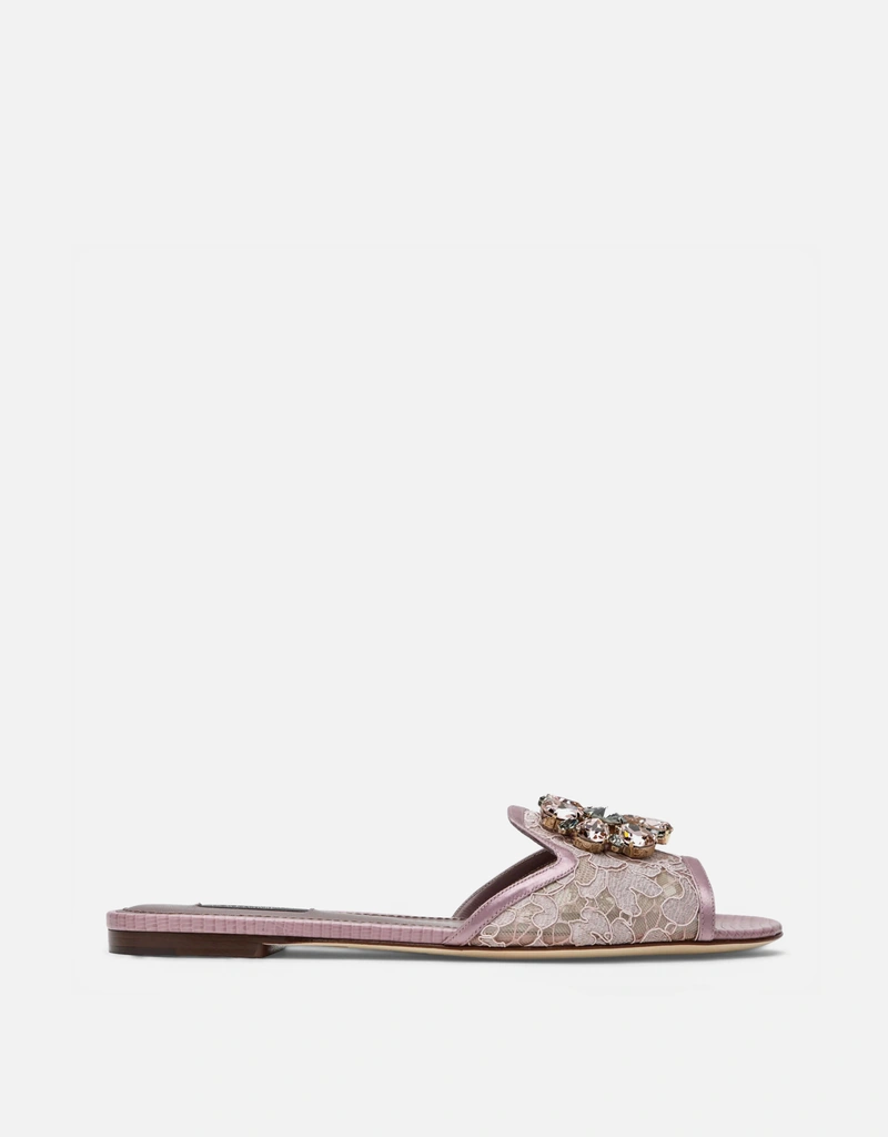Dolce & Gabbana レインボー レース スライドサンダル ブローチ付き