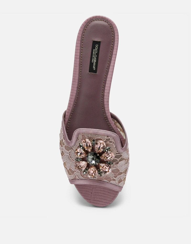 Dolce & Gabbana レインボー レース スライドサンダル ブローチ付き