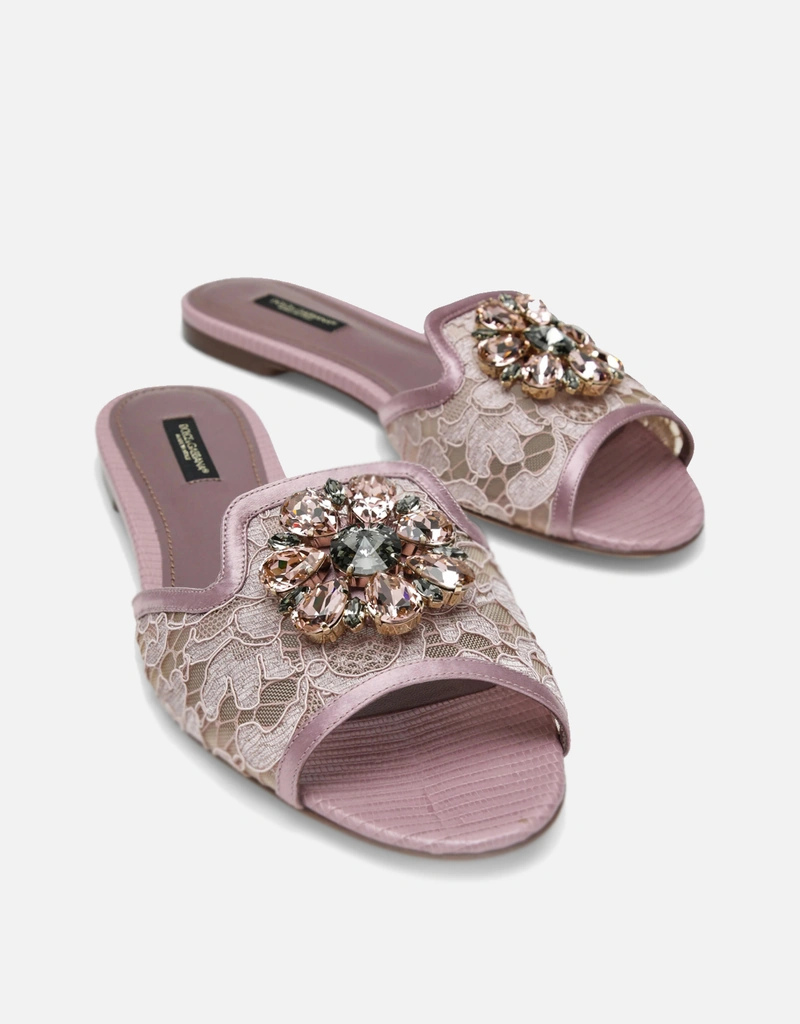 【新品未使用】Dolce & Gabbana クリスタルリボン サンダル 37 Dolce & Gabbana レインボー レース スライドサンダル ブローチ付き