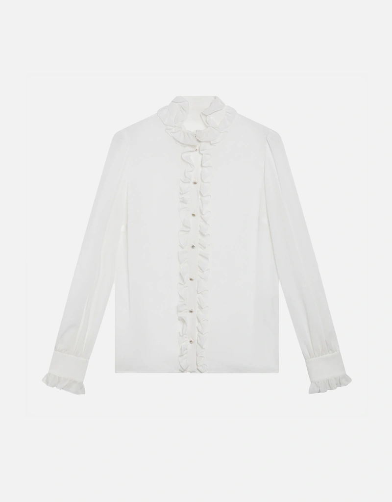 D&G ドルチェアンドガッバーナ　フリル　ドレスシャツ　シルク　コットン Dolce & Gabbana シルク ジョーゼット フリル シャツ (トップス