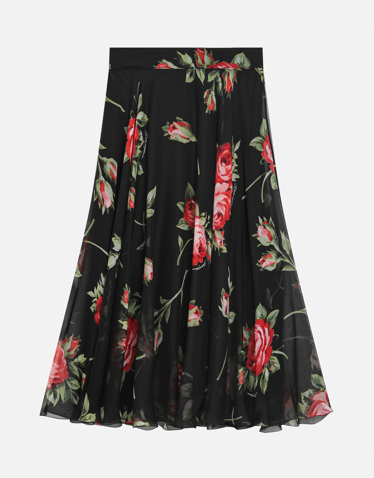 Dolce & Gabbana 花柄ローズプリント シフォン サーキュラースカート