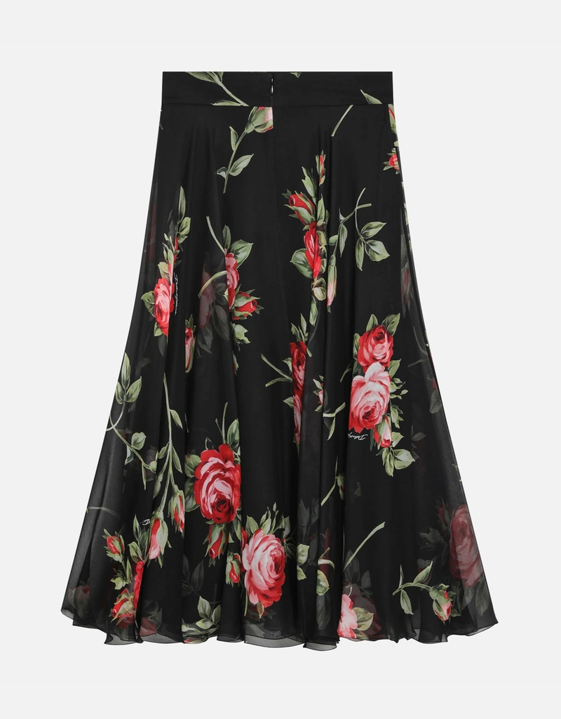 【美品】Dolce & Gabbana 花柄フレアスカート Dolce & Gabbana 花柄ローズプリント シフォン サーキュラースカート