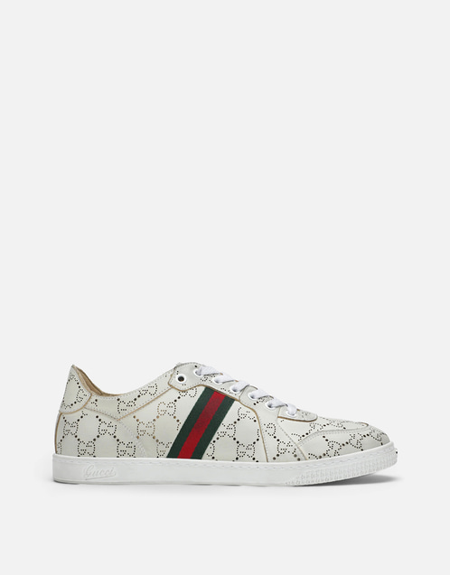 Gucci ホワイト ストレッチ Laser-Cut GG モチーフ スニーカー (すべて